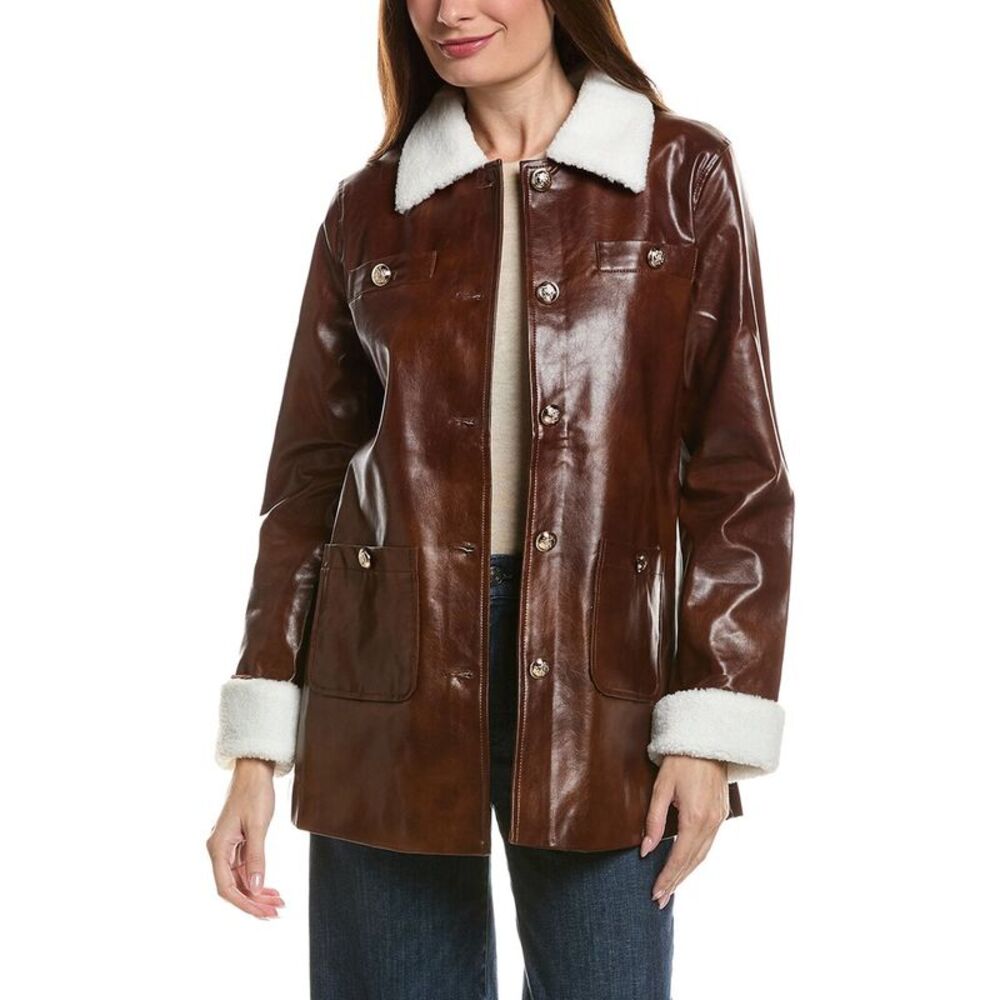 Pascale La Mode Womens  Faux Leather Jacket, Brown